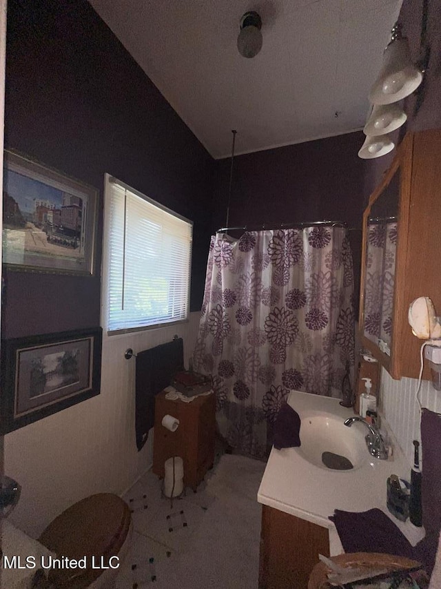 2413 Cherry St, Vicksburg, MS 39180 - bathroom with a shower with curtain, vanity, and toilet