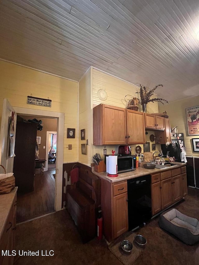 2413 Cherry St, Vicksburg, MS 39180 - kitchen featuring dishwasher, wood walls, wood ceiling, and sink