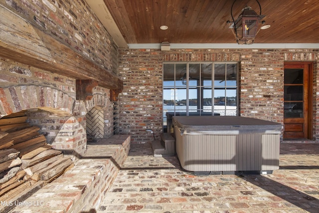 interior space with a hot tub