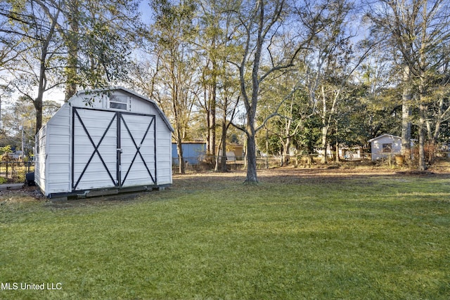 view of yard featuring a storage shed