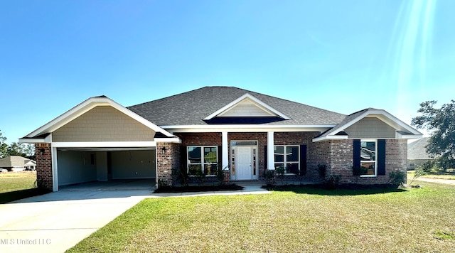 craftsman-style house with a carport and a front lawn