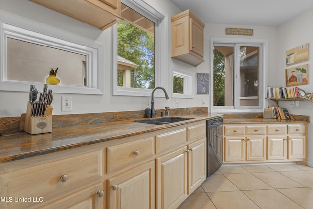 7395 Live Oak Way, Pass Christian, MS 39571 - kitchen with dishwasher, a sink, light brown cabinetry, light tile patterned floors, and healthy amount of natural light