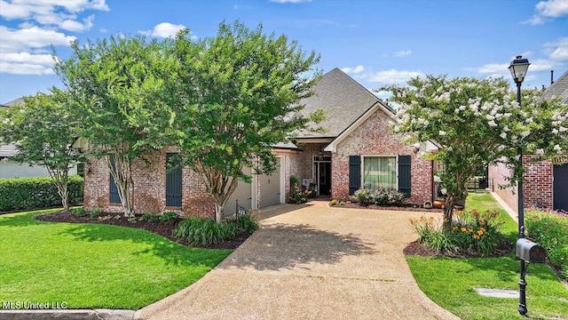 view of front facade featuring a front lawn and a garage