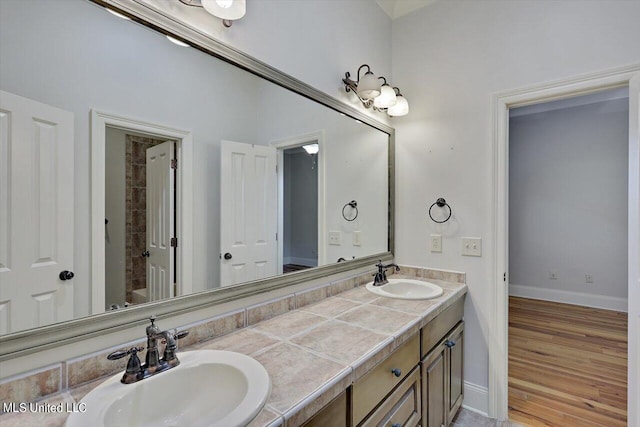 bathroom featuring vanity and wood-type flooring