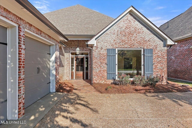 exterior space with a garage