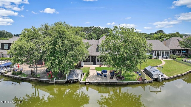 aerial view with a water view