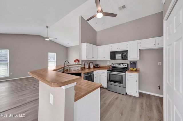 10326 Amanda Dr, Olive Branch, MS 38654 - kitchen featuring stainless steel electric range, black microwave, a ceiling fan, a peninsula, and dishwasher