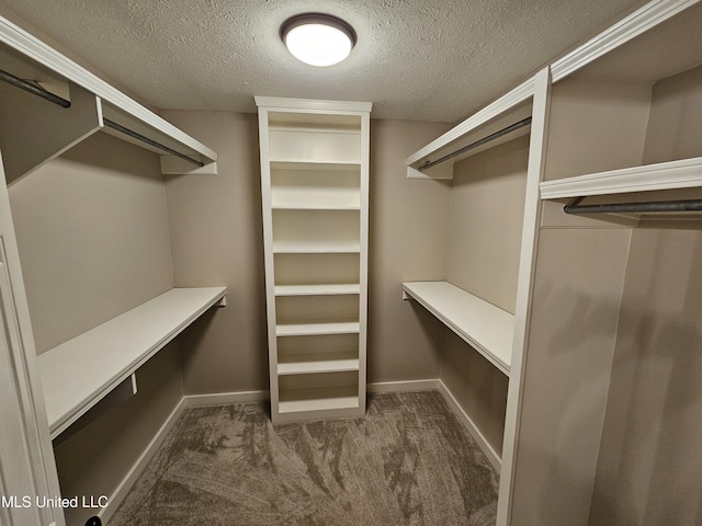 spacious closet featuring dark carpet