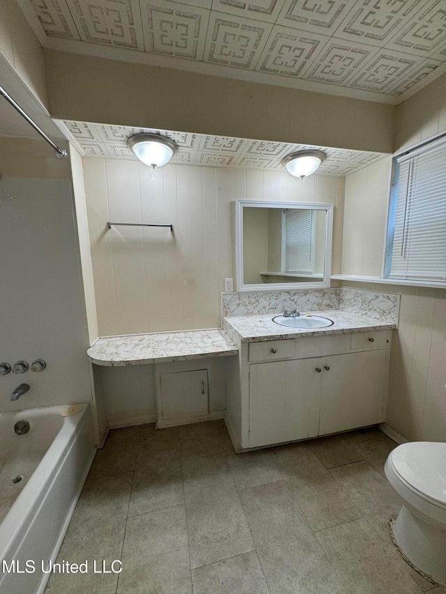 3115 Shirley Dr, Jackson, MS 39212 - full bathroom with vanity,  shower combination, and wood walls