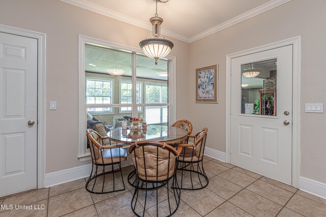1000 Cedar Hill Rd, Madison, MS 39110 - dining area with ornamental molding, light tile patterned floors, and baseboards