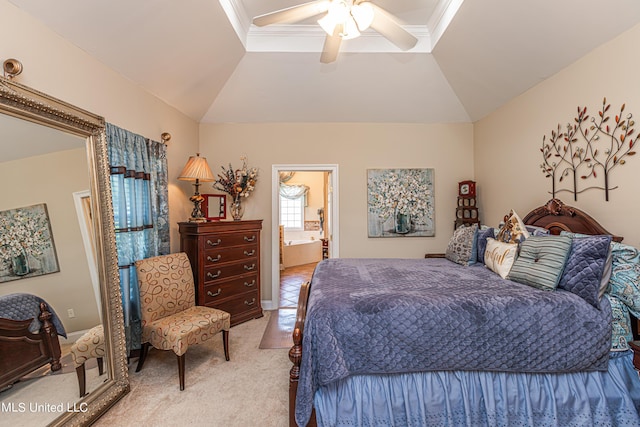 1000 Cedar Hill Rd, Madison, MS 39110 - bedroom with light colored carpet, vaulted ceiling, and a ceiling fan