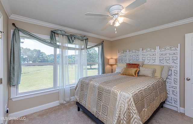 1000 Cedar Hill Rd, Madison, MS 39110 - carpeted bedroom featuring baseboards, crown molding, multiple windows, and a ceiling fan