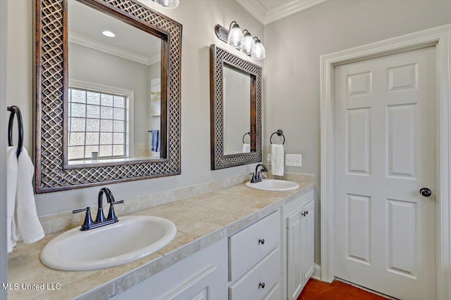 bathroom featuring vanity and ornamental molding