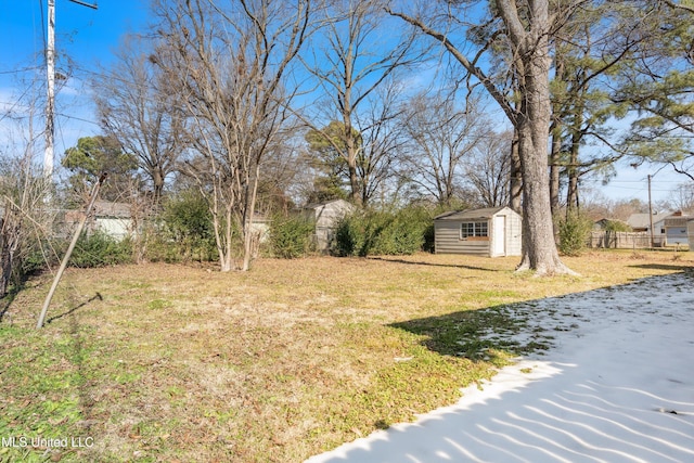 view of yard with a storage shed