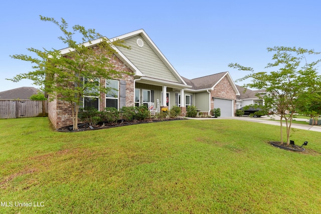 craftsman house with a garage, driveway, board and batten siding, and brick siding