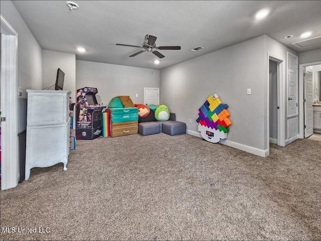 5065 Fairbury Way, Diberville, MS 39540 - playroom featuring carpet flooring, ceiling fan, recessed lighting, and baseboards