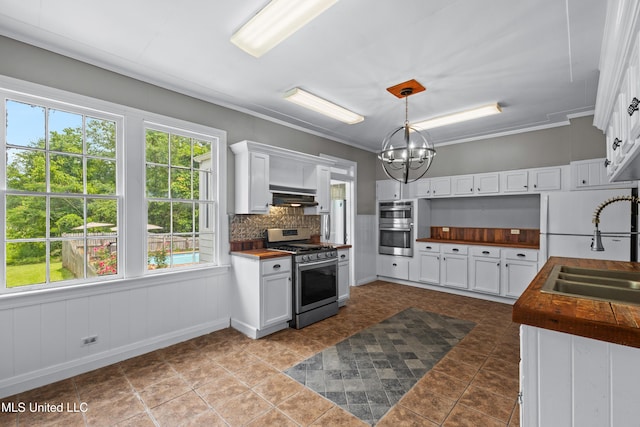 300 S 21st Ave, Hattiesburg, MS 39401 - kitchen with stainless steel appliances, a sink, under cabinet range hood, healthy amount of natural light, and ornamental molding