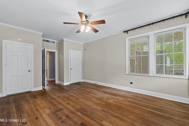300 S 21st Ave, Hattiesburg, MS 39401 - unfurnished bedroom with baseboards, hardwood / wood-style flooring, ornamental molding, and ceiling fan