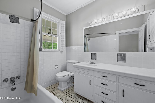 300 S 21st Ave, Hattiesburg, MS 39401 - full bathroom with vanity, shower / tub combo, ornamental molding, tile walls, and toilet