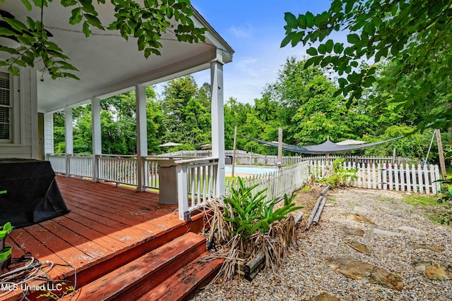 300 S 21st Ave, Hattiesburg, MS 39401 - wooden deck featuring a fenced backyard and view of wooded area