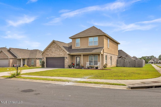 16904 Desmare St, Gulfport, MS 39503 - traditional-style home with concrete driveway, covered porch, a garage, stucco siding, and a shingled roof