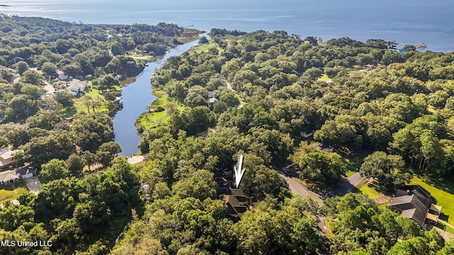 bird's eye view featuring a water view