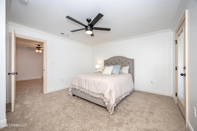 3927 Acadian Village Dr, Ocean Springs, MS 39564 - bedroom featuring crown molding, carpet flooring, and ceiling fan