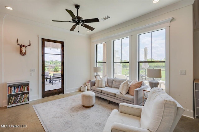 110 Crossview Pl, Brandon, MS 39047 - living room with a ceiling fan and recessed lighting
