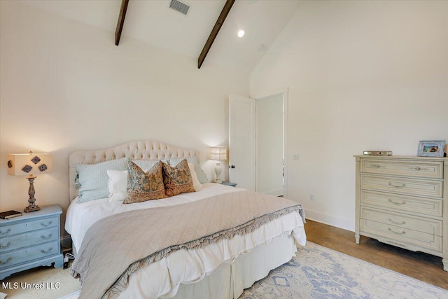 110 Crossview Pl, Brandon, MS 39047 - bedroom featuring beam ceiling, wood finished floors, and high vaulted ceiling