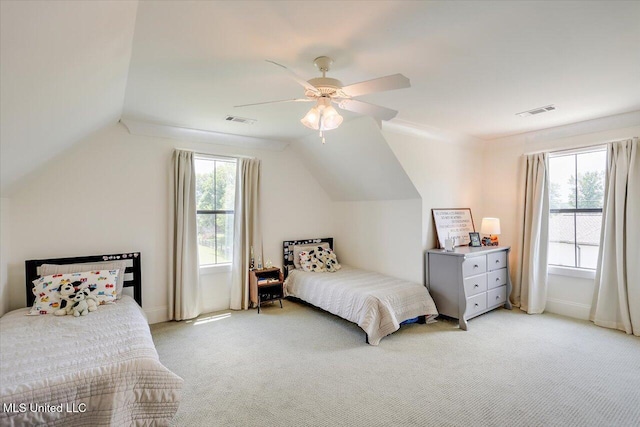 110 Crossview Pl, Brandon, MS 39047 - bedroom with light carpet, lofted ceiling, and a ceiling fan