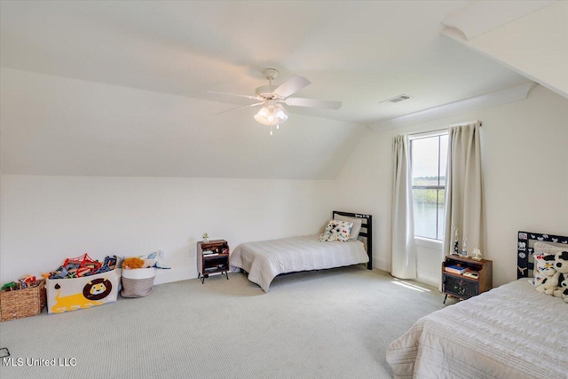 110 Crossview Pl, Brandon, MS 39047 - bedroom featuring carpet, vaulted ceiling, and ceiling fan