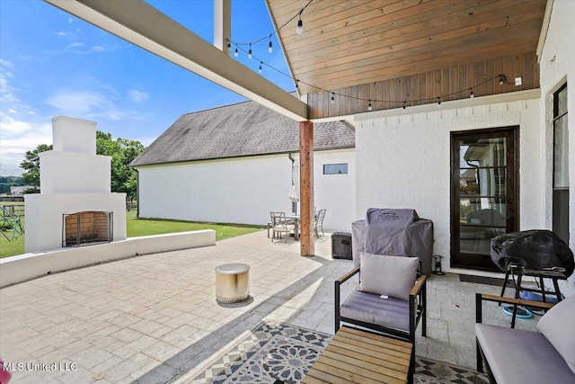 110 Crossview Pl, Brandon, MS 39047 - view of patio featuring an outdoor living space with a fireplace