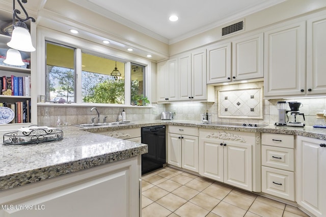 29 Avery Cir, Jackson, MS 39211 - kitchen featuring black appliances, light tile patterned floors, ornamental molding, backsplash, and light countertops