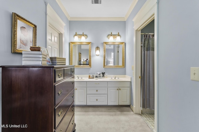 29 Avery Cir, Jackson, MS 39211 - bathroom with double vanity, ornamental molding, and curtained shower