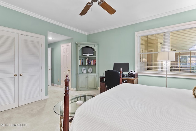 29 Avery Cir, Jackson, MS 39211 - bedroom with crown molding, a desk, light carpet, and ceiling fan