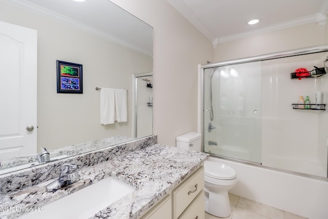 2901 Village Cir, Ocean Springs, MS 39564 - full bathroom with ornamental molding, vanity, tile patterned floors, and enclosed tub / shower combo