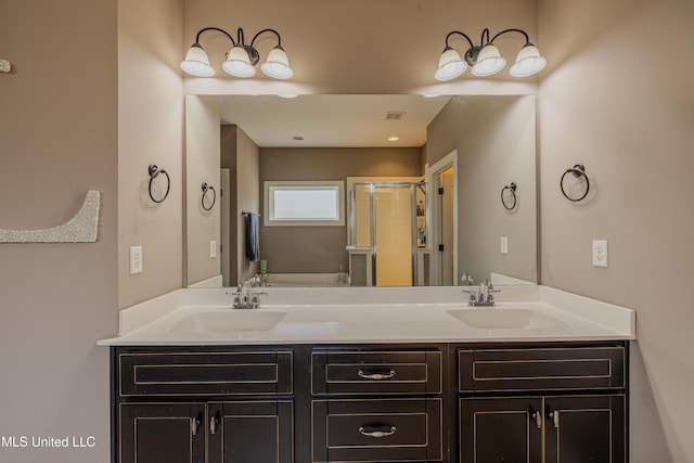 bathroom with vanity and walk in shower