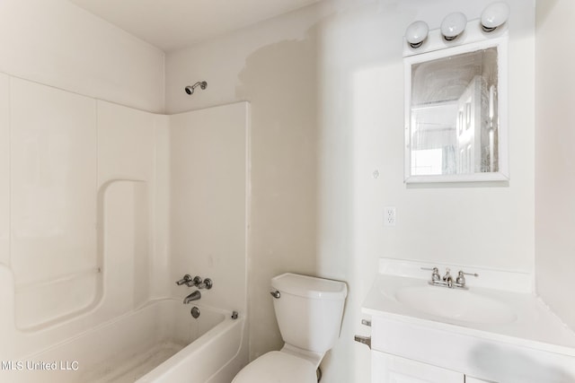 full bathroom featuring toilet, shower / washtub combination, and vanity