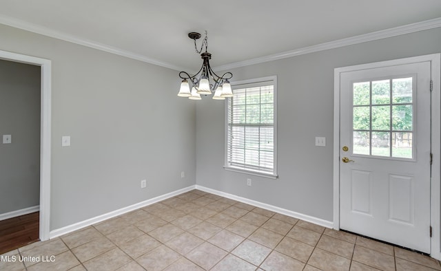 783 Whippoorwill Dr, Brandon, MS 39047 - unfurnished dining area featuring crown molding and a chandelier