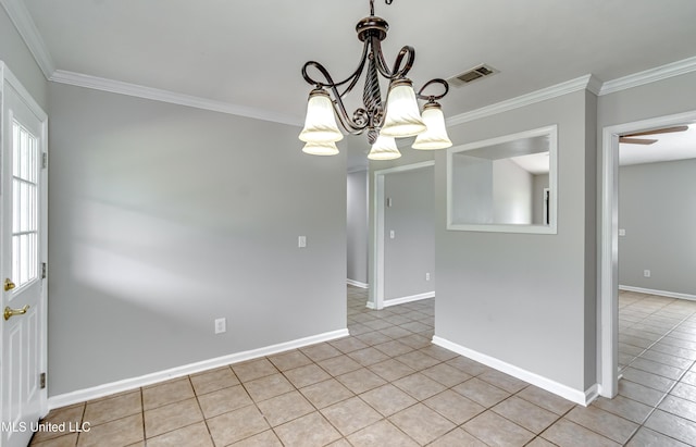 783 Whippoorwill Dr, Brandon, MS 39047 - unfurnished room with a chandelier, crown molding, and light tile patterned flooring