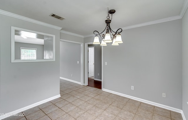 783 Whippoorwill Dr, Brandon, MS 39047 - empty room with crown molding, a chandelier, and light tile patterned flooring