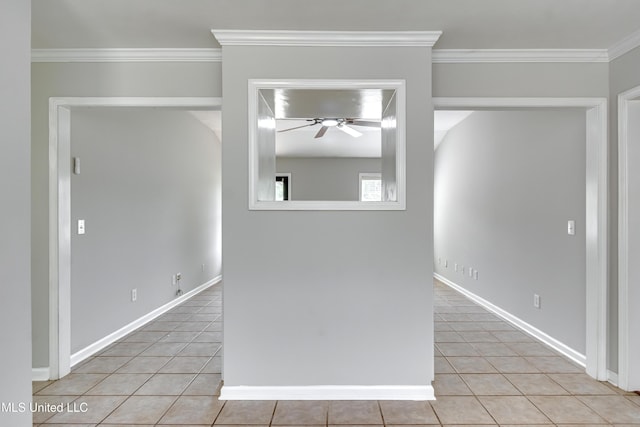 783 Whippoorwill Dr, Brandon, MS 39047 - empty room featuring ceiling fan, light tile patterned floors, and crown molding
