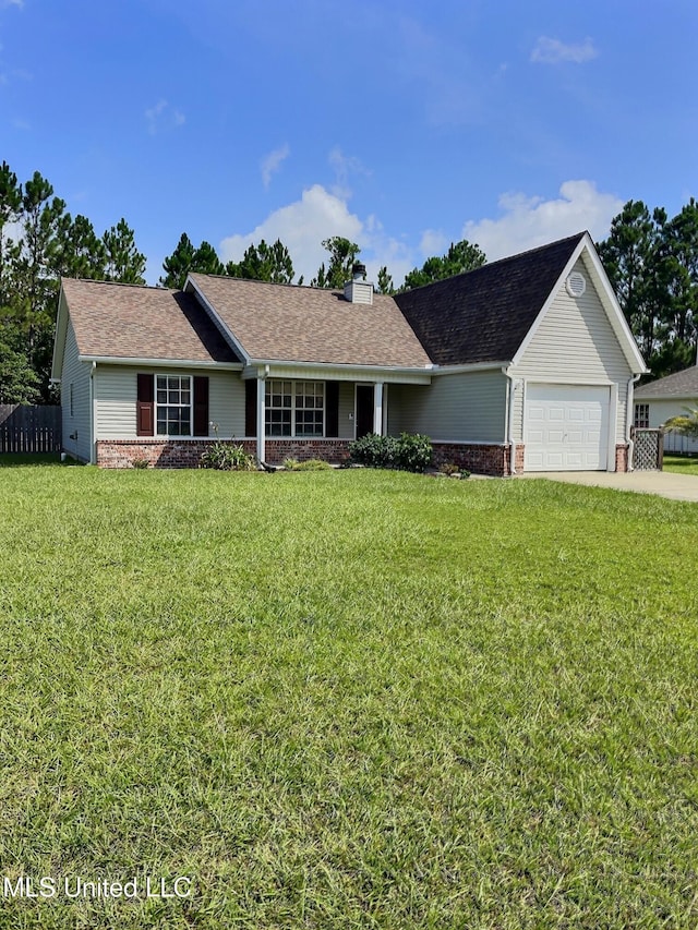 8617 Pinoak Ln, Ocean Springs, MS 39564 - ranch-style house with brick siding, a garage, a chimney, and driveway