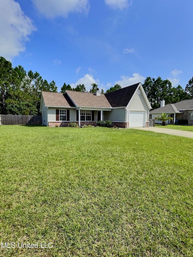 8617 Pinoak Ln, Ocean Springs, MS 39564 - ranch-style house featuring concrete driveway, an attached garage, a chimney, and brick siding