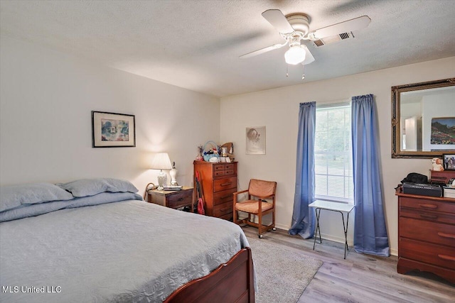 869 B Parks Rd, Pickens, MS 39146 - bedroom with light wood finished floors, baseboards, a ceiling fan, and a textured ceiling