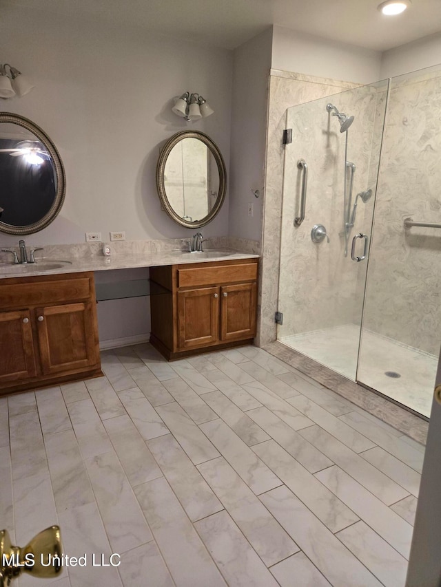 bathroom with vanity and walk in shower