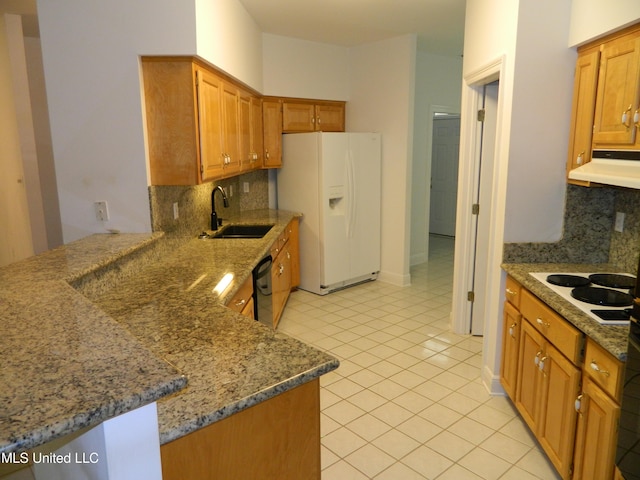 7890 Hilo Way, Diamondhead, MS 39525 - kitchen with white appliances, a sink, under cabinet range hood, and tasteful backsplash