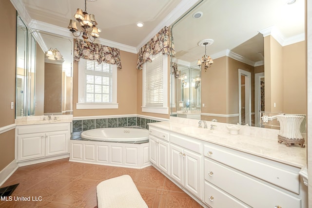 1401 Ladnier Rd, Gautier, MS 39553 - full bathroom with a sink, an inviting chandelier, and crown molding
