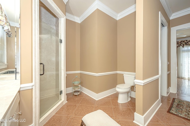 1401 Ladnier Rd, Gautier, MS 39553 - full bathroom with a shower stall, baseboards, crown molding, and tile patterned flooring