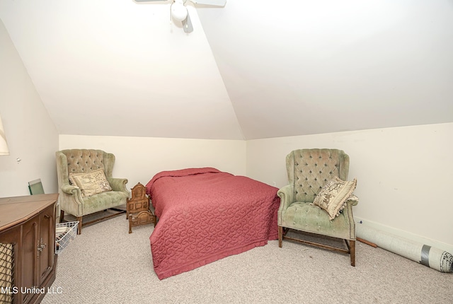 1401 Ladnier Rd, Gautier, MS 39553 - bedroom with light colored carpet, vaulted ceiling, and a ceiling fan